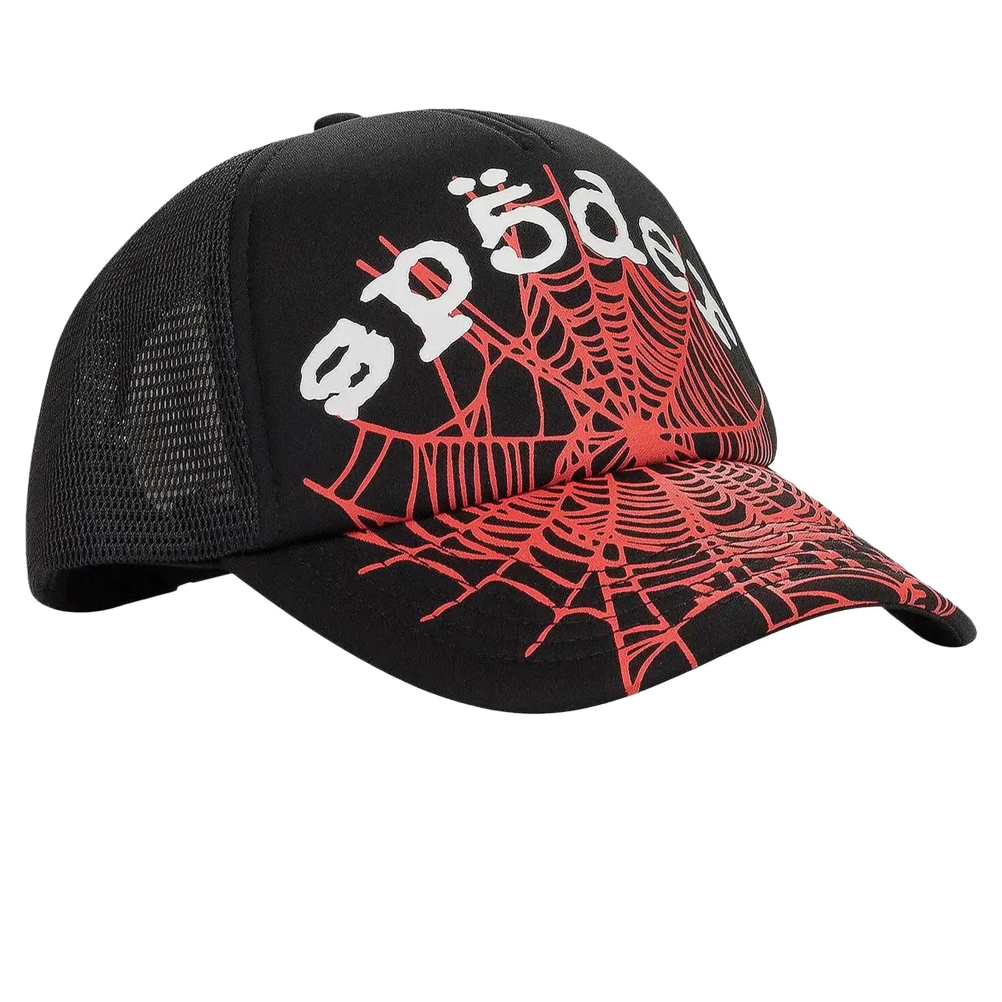 Front Side View of Sp5der Og Web V2 Black Trucker H05FW24BLK